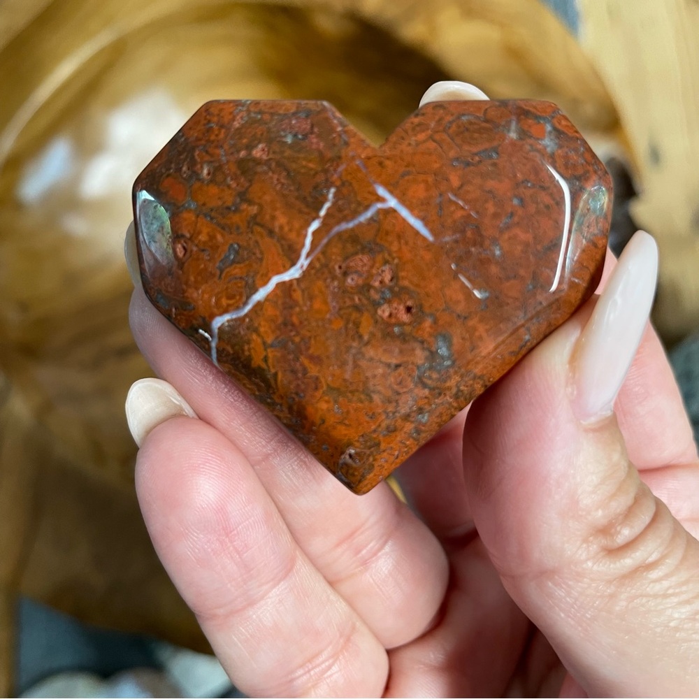 Polished Red Jasper Heart Accent - Handheld Decorative Stone